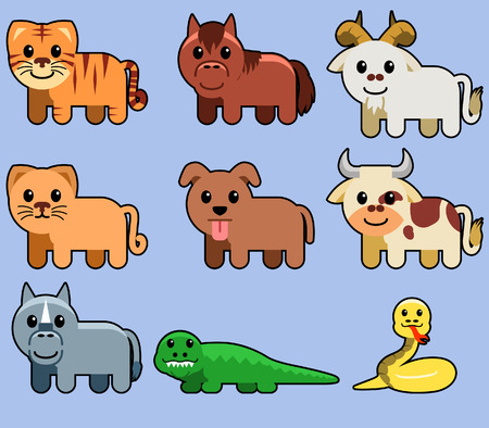 Collection of assorted flat cute animal.のイラスト素材