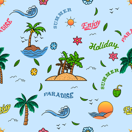 Vector  seamless pattern of cheerful summer beach holiday.