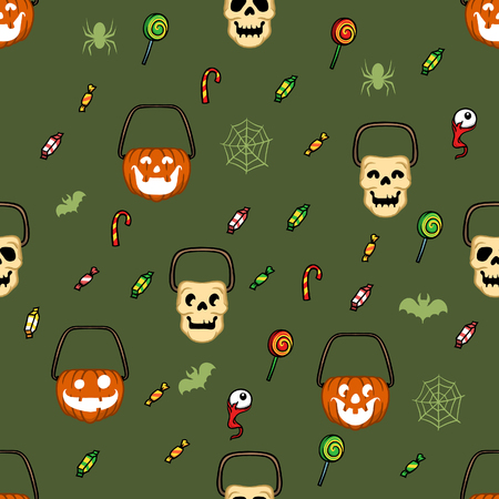 Vector seamless pattern of Halloween candy basket.のイラスト素材