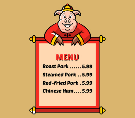 Cute pig holding scroll paper of pork menu.のイラスト素材