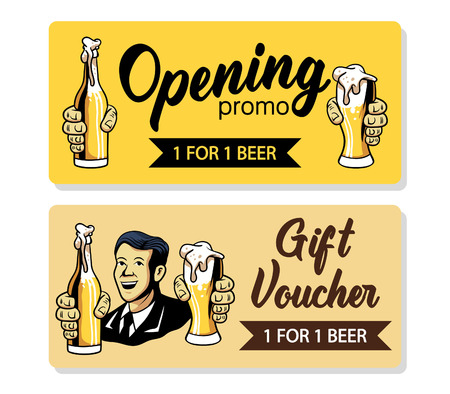 Vector retro design of beer voucher.のイラスト素材