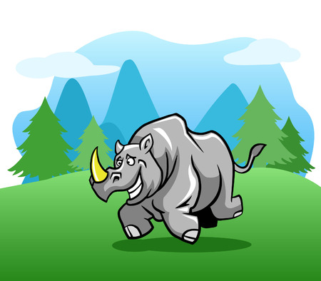 Happy rhinoceros running in the outdoor.のイラスト素材