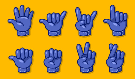 Biker glove hand gesture vector illustration set.のイラスト素材