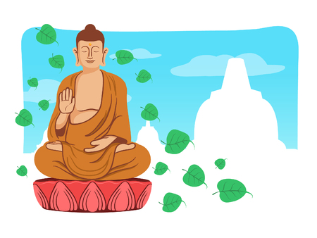 Meditating smiling Buddha vector illustration for Vesak day greeting card.のイラスト素材