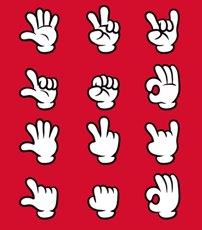 Cartoon white glove hand five finger gesture collection set.のイラスト素材