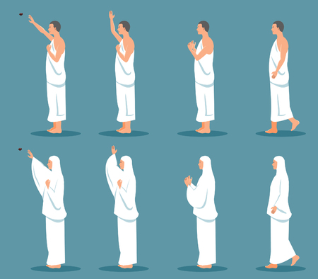 Sets of modern character of hajj pilgrimage from side view.のイラスト素材