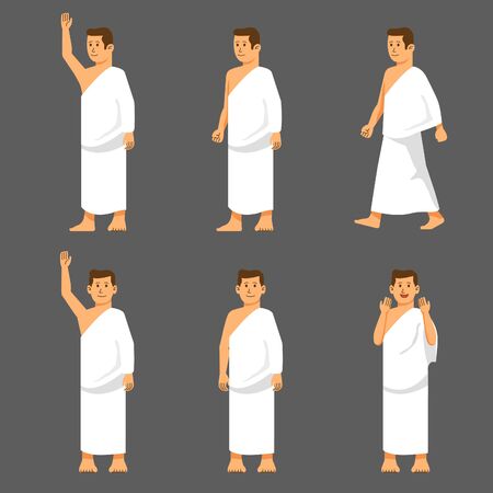 Set male character of hajj pilgrimage. Suitable for infographic.のイラスト素材