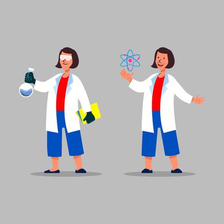 Female scientist work on experiment research flat  illustration.のイラスト素材