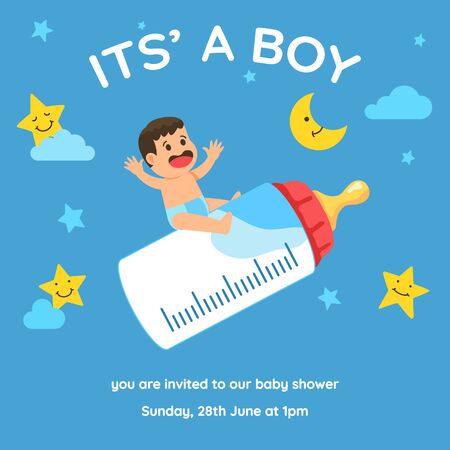 Baby boy shower invitation template vector design. Just need to change date and place.のイラスト素材