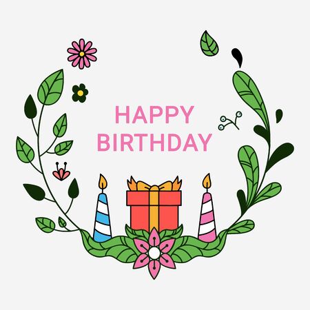 Decorative floral wreath of birthday card designのイラスト素材