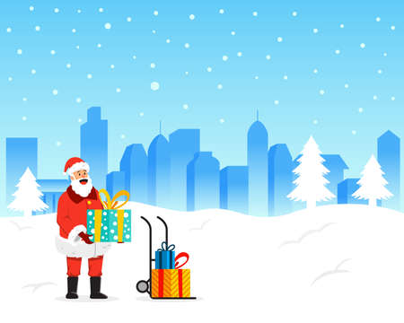 Santa Claus will delivery gift box to destination.のイラスト素材