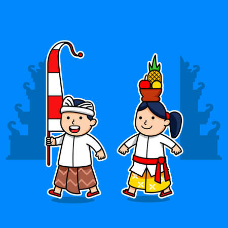 Cute character of Bali kids. Suitable for hinduism theme.のイラスト素材