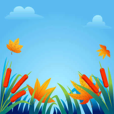 Cattail reeds and vegetation during spring season before winter comes.のイラスト素材