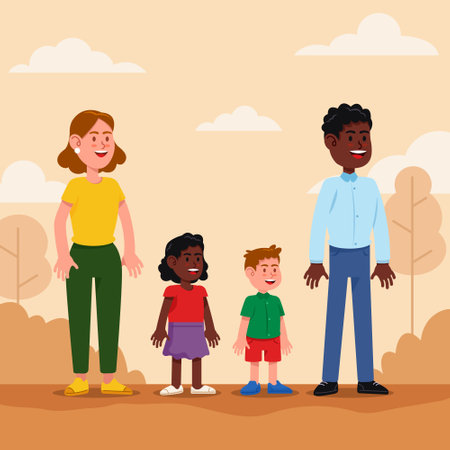 Four family members of multi racial family.のイラスト素材