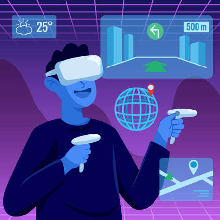 User try to exploring augmented reality technology.のイラスト素材