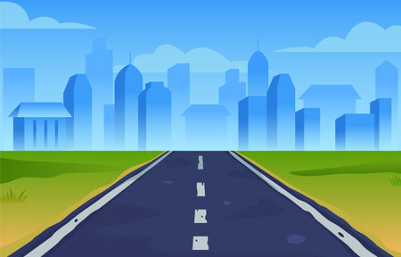 Straight empty car road to the city.のイラスト素材