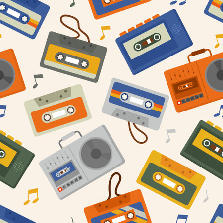 Celluloid tape casette seamless pattern. Suitable for background.のイラスト素材