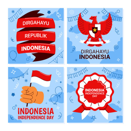 Indonesia independence day greetings social media post.Dirgahayu means long live.のイラスト素材