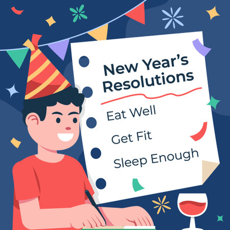 Write good  resolutions on new year night for better life.のイラスト素材