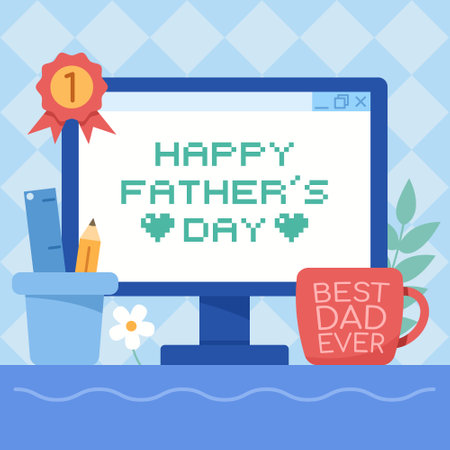 Typing father's day message on dad monitor.のイラスト素材