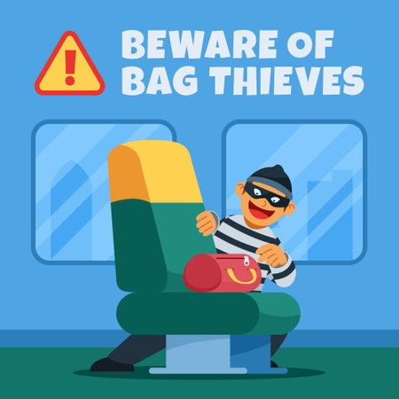 Sneaking pickpocket behind of passenger bus seat.のイラスト素材