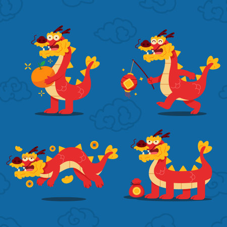 Red dragon character celebrating chinese new year.のイラスト素材