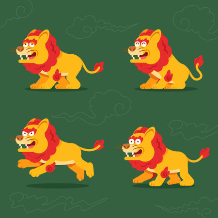 Chinese beast mythology lion cartoon character.のイラスト素材