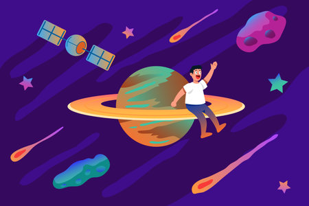 Enjoying outer space by seated on ring of planet.