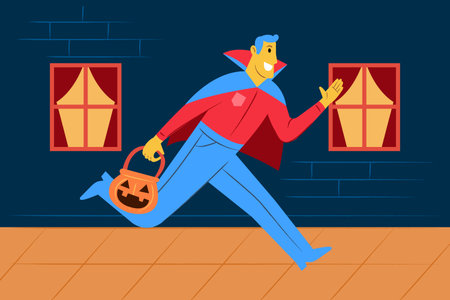 Running to halloween party venue.のイラスト素材