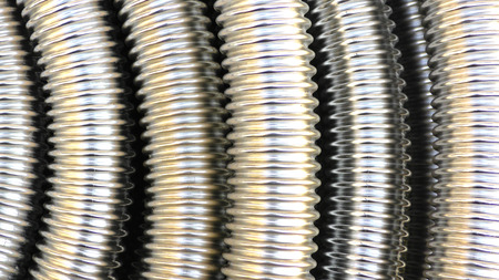 Fittings for pipe fastening. Threaded connection of stainless corrugated pipe, isolated photo on...