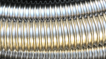 Fittings for pipe fastening. Threaded connection of stainless corrugated pipe, isolated photo on...