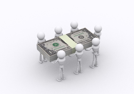 3d person white with dollar packs.