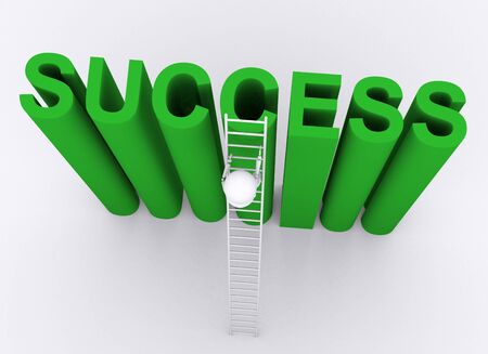 3D Person climb the ladder to success.の写真素材