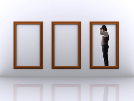 businessman in the wooden frame.の写真素材