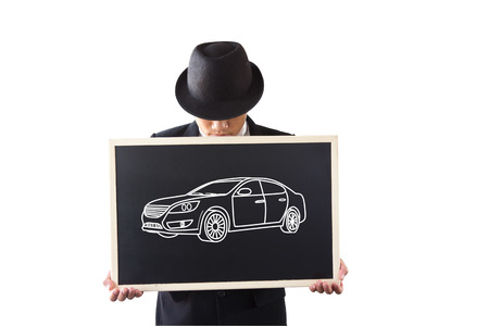 Businessman holding a sign. Carの写真素材