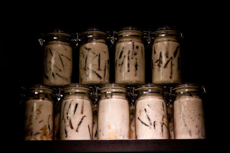 Fermented foods with sugar in a glass jar.の写真素材