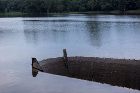 looking into reservoir and waterway at night の写真素材