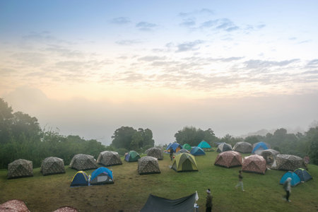 Camping at Huai Nam Dang National Park, Chiang Mai, Thailandの写真素材