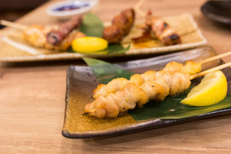 Yakitori, Barbecued chicken, Japanese foodの写真素材