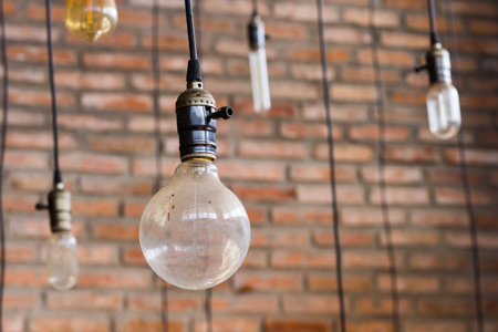 Lamp with brick backgroundの写真素材