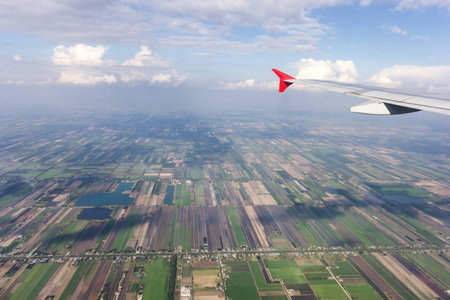 View from a landing airplane out of the windowの写真素材