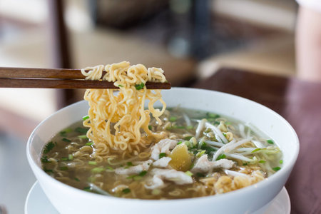 Instant noodle with chicken soupの写真素材