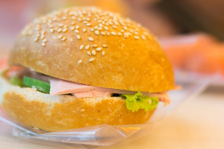 Hamburger with hamの写真素材