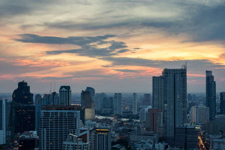 Bangkok city - beautiful twilight sunset long exposure light  cityscape at night  , landscape...