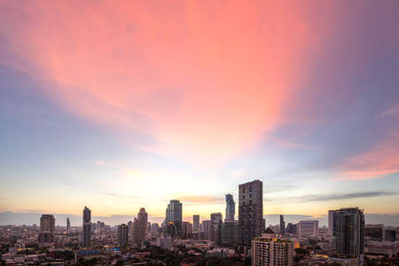 Bangkok city - beautiful sunset long exposure light , cityscape at night  , landscape Bangkok Thailandの写真素材