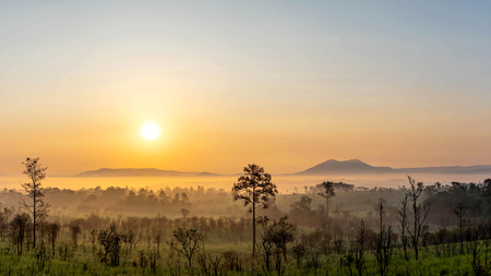 beautiful pamorama sunrise landscape mountain Thailandの写真素材