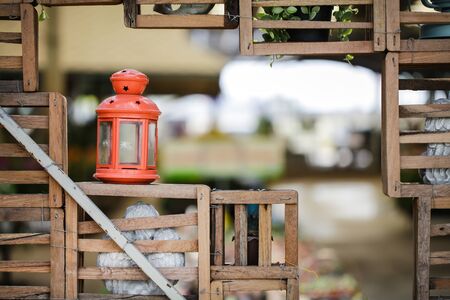 Rear lamp orange placed in the garden,background blurの写真素材