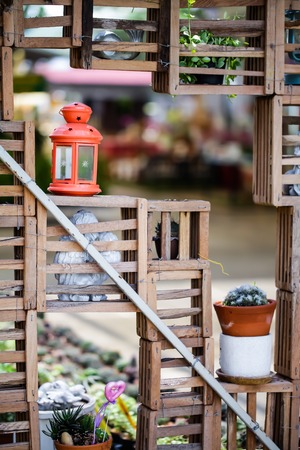 Rear lamp orange placed in the garden,made color vintage ,background blurの写真素材
