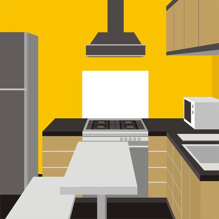 Kithen with yellow wall in perspectiveのイラスト素材