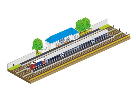 train in a small station, isometric illustrationのイラスト素材